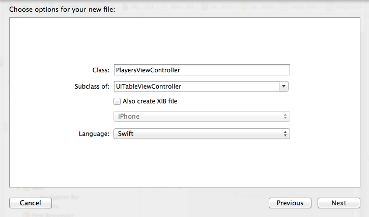 Players view controller